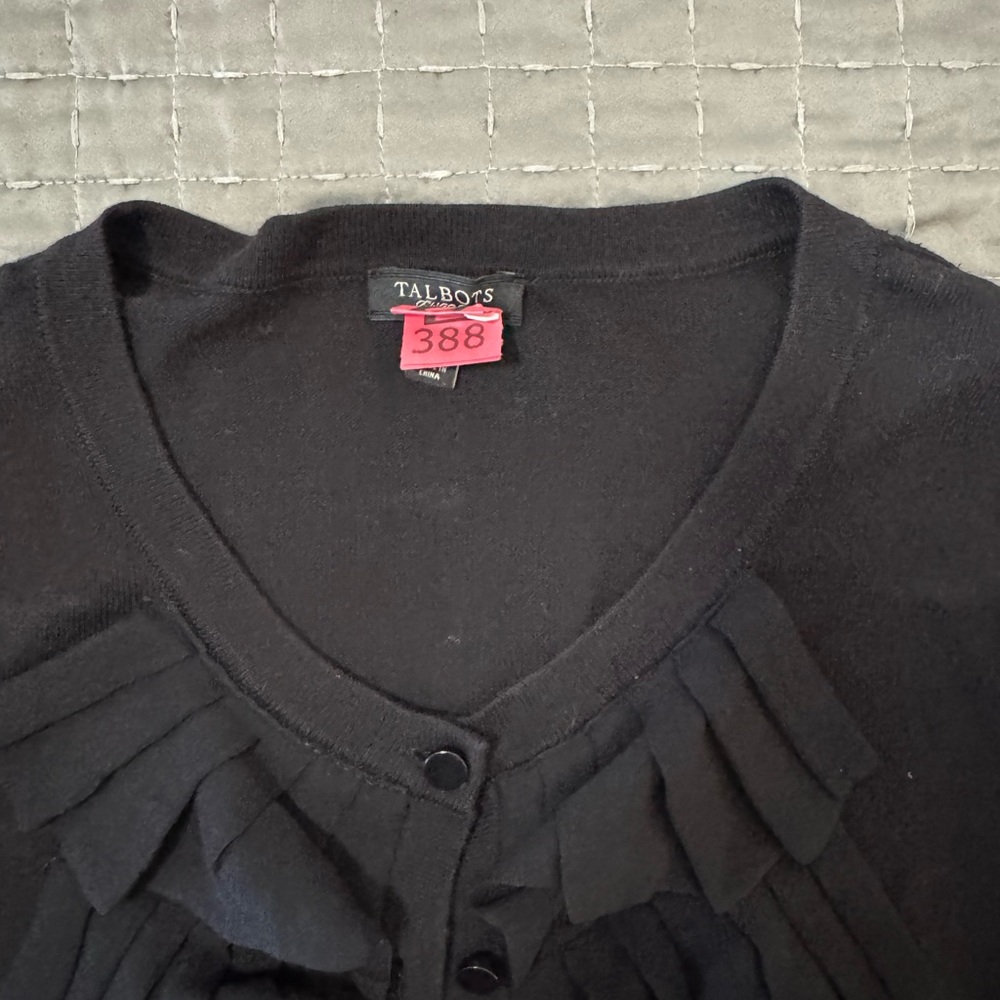 Talbots Black Ruffle Front Cardigan - Picture 2 of 3
